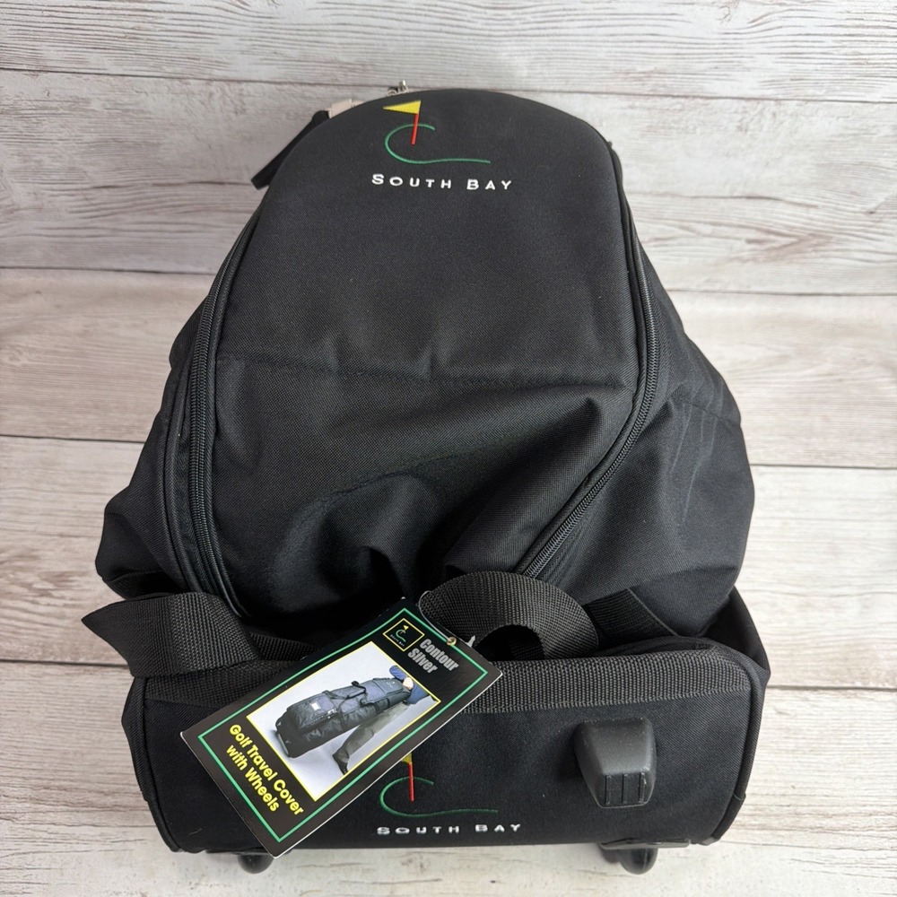 New South Bay Black Padded Canvas Rolling Golf Travel Cover Bag w/ Lock & Wheels